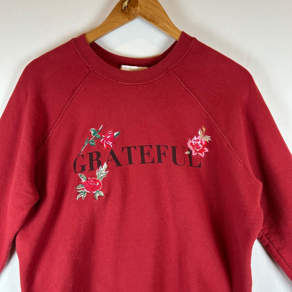 Spiritual Gangster Grateful Floral Embroidered Sweatshirt Red Raglan Small - Picture 6 of 9